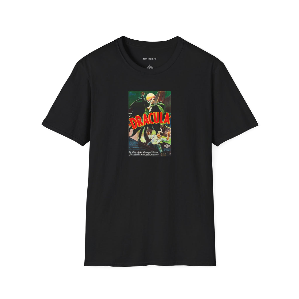 GraceX - Vintage Film Series Tees - Dracula Movie Poster T-Shirt | Unisex Softstyle Tee, Halloween Costume, Gift for Movie Lovers, Retro Graphic Tee
