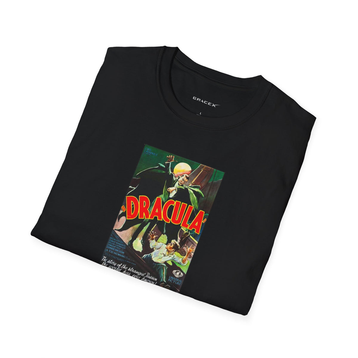 GraceX - Vintage Film Series Tees - Dracula Movie Poster T-Shirt | Unisex Softstyle Tee, Halloween Costume, Gift for Movie Lovers, Retro Graphic Tee