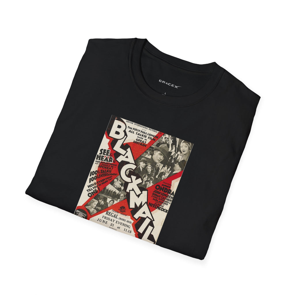 GraceX - Vintage Film Series Tees - Alfred Hitchcock’s Blackmail Movie Poster T-Shirt | Unisex Tee for Everyday Casual Wear, Perfect Gift for Movie Lovers, Artists