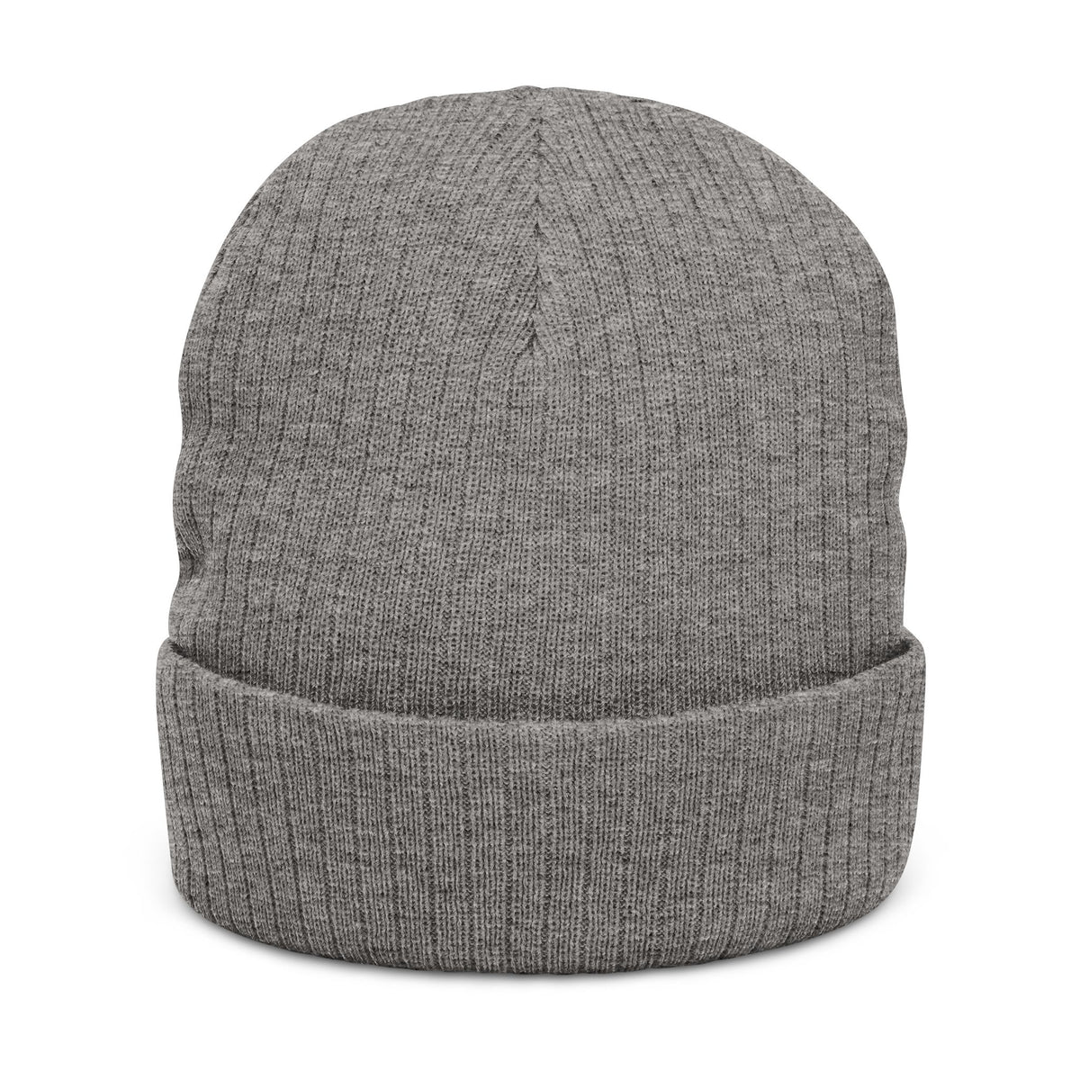 Ribbed Knit Beanie — Gray Embroidered Orange Logo Winter Hat