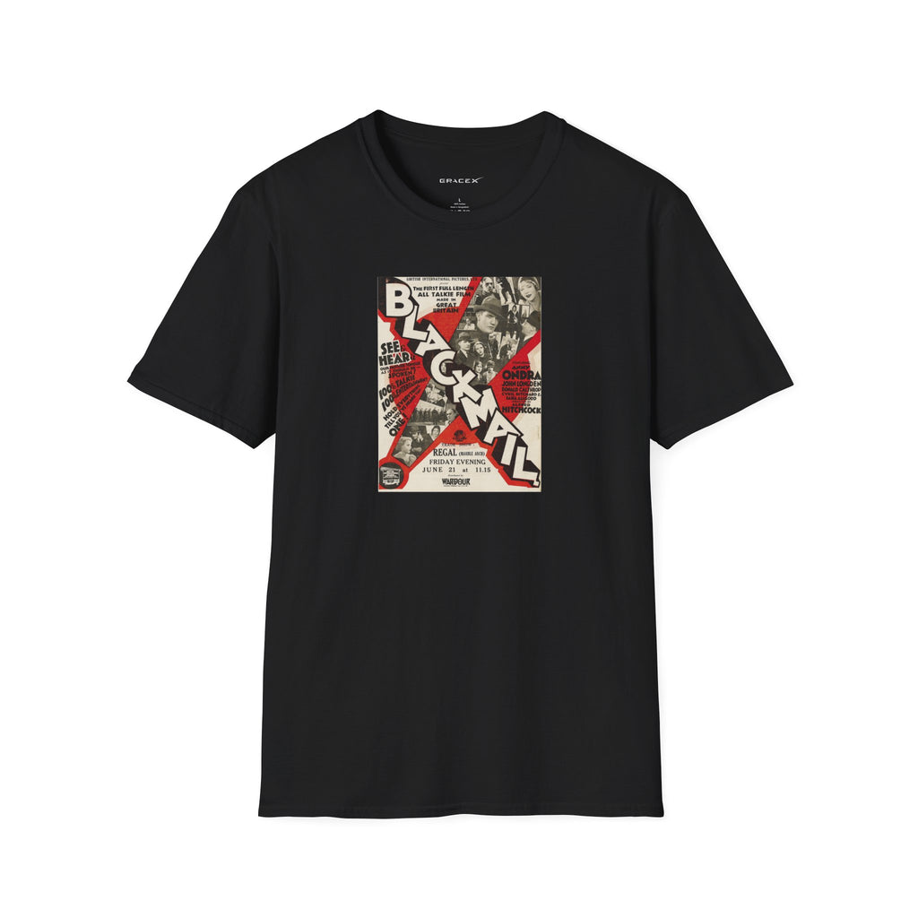 GraceX - Vintage Film Series Tees - Alfred Hitchcock’s Blackmail Movie Poster T-Shirt | Unisex Tee for Everyday Casual Wear, Perfect Gift for Movie Lovers, Artists